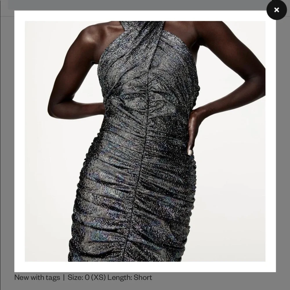 ZARA Metallic Draped Mini Dress/NWT - Picture 8 of 15